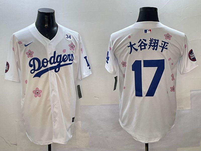 Men Los Angeles Dodgers #17 Ohtani White Sakura Edition 2025 Nike MLB Jersey style 3202->los angeles dodgers->MLB Jersey